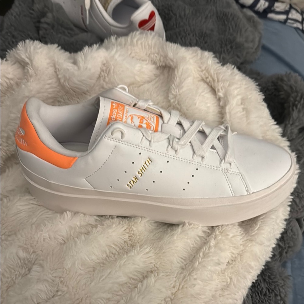 Adidas Stan Smith White Sneakers with Orange Accents